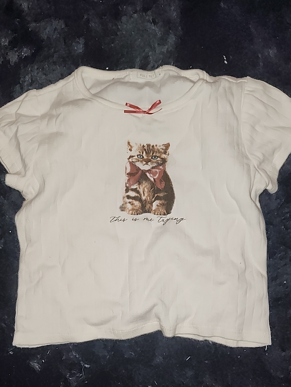 Full Tilt White Kids Tee with Kitten and Pink Bow